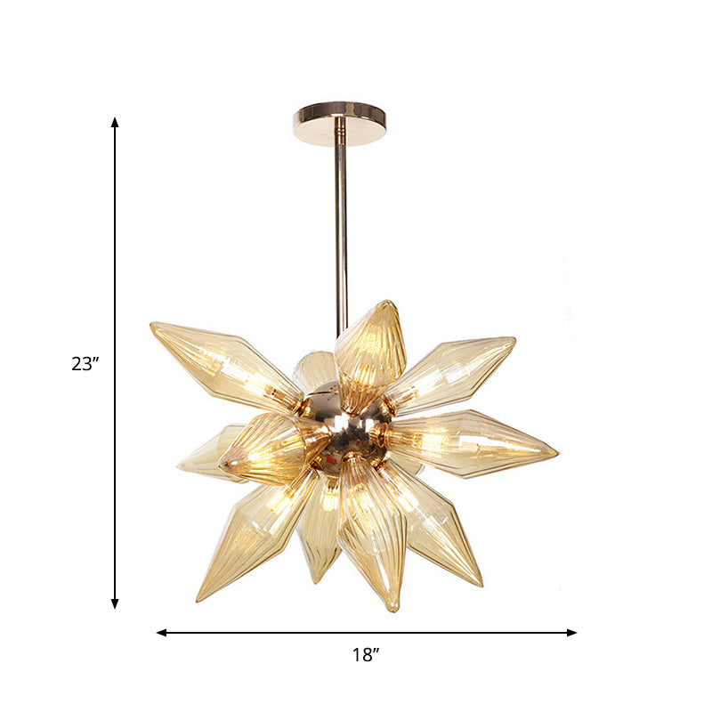 Lustre en verre transparent/ambre diamant - Luminaire suspendu de cuisine industrielle (têtes 9/12/15) en chrome/or