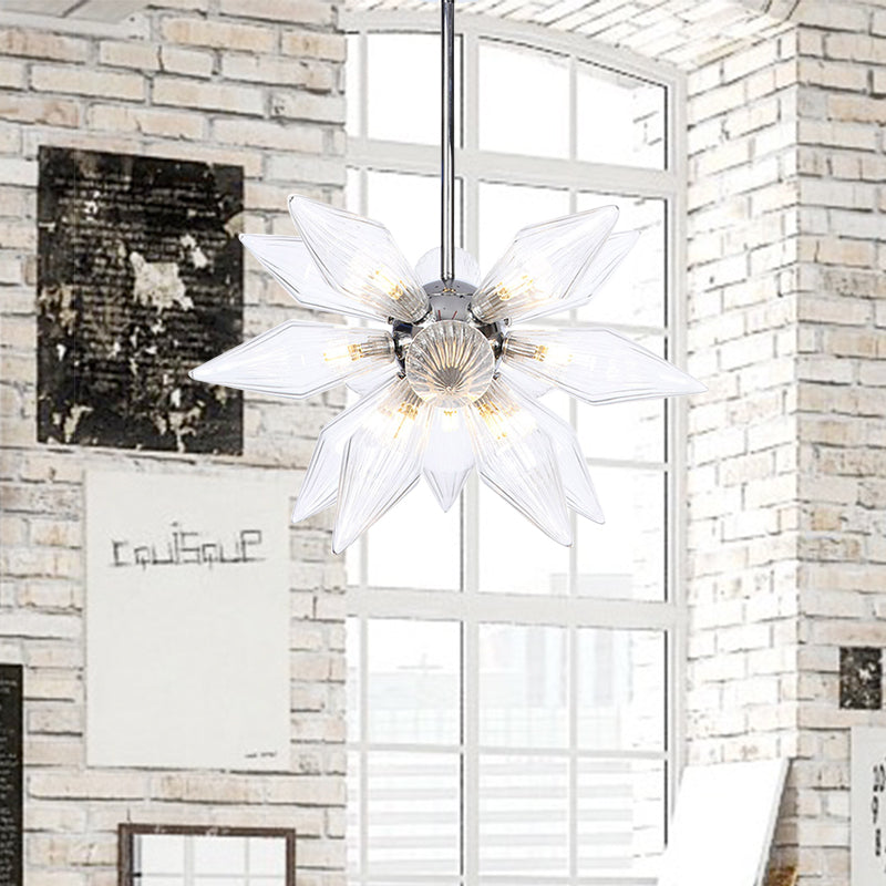 Lustre en verre transparent/ambre diamant - Luminaire suspendu de cuisine industrielle (têtes 9/12/15) en chrome/or