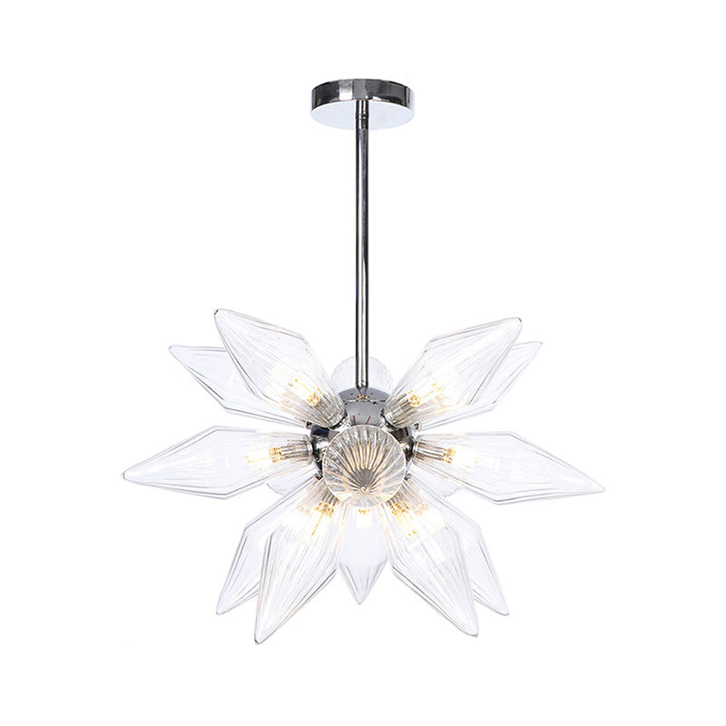 Lustre en verre transparent/ambre diamant - Luminaire suspendu de cuisine industrielle (têtes 9/12/15) en chrome/or