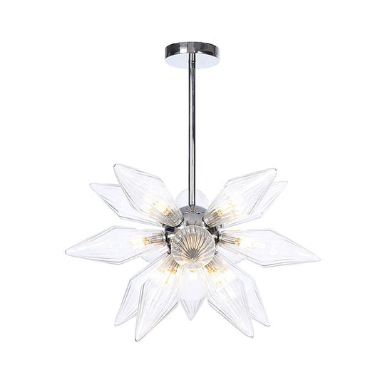 Lustre en verre transparent/ambre diamant - Luminaire suspendu de cuisine industrielle (têtes 9/12/15) en chrome/or