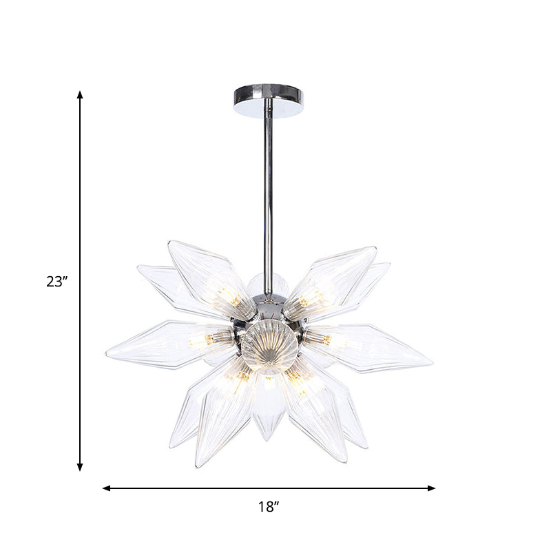 Lustre en verre transparent/ambre diamant - Luminaire suspendu de cuisine industrielle (têtes 9/12/15) en chrome/or