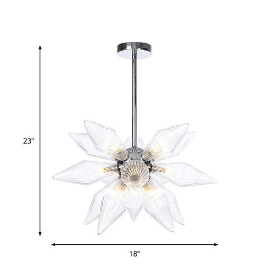 Lustre en verre transparent/ambre diamant - Luminaire suspendu de cuisine industrielle (têtes 9/12/15) en chrome/or