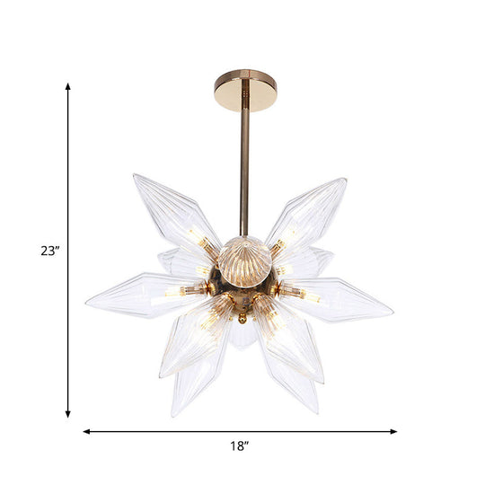 Lustre en verre transparent/ambre diamant - Luminaire suspendu de cuisine industrielle (têtes 9/12/15) en chrome/or