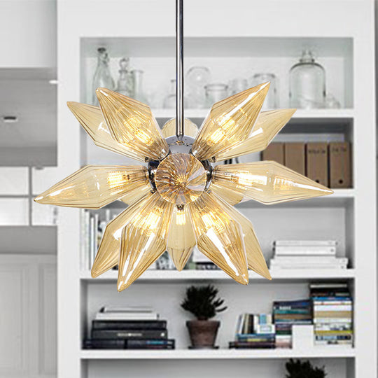 Lustre en verre transparent/ambre diamant - Luminaire suspendu de cuisine industrielle (têtes 9/12/15) en chrome/or