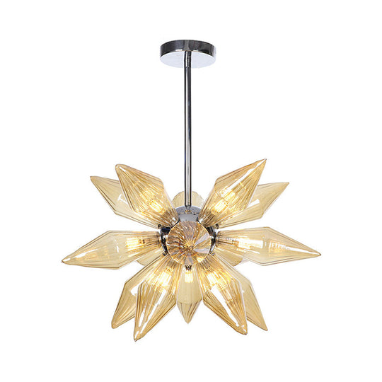 Lustre en verre transparent/ambre diamant - Luminaire suspendu de cuisine industrielle (têtes 9/12/15) en chrome/or