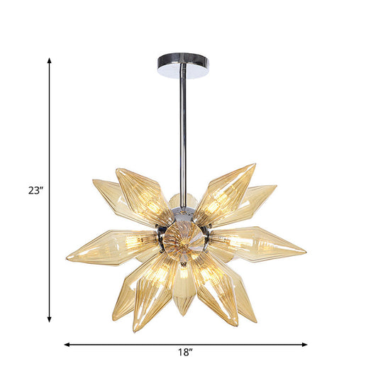 Lustre en verre transparent/ambre diamant - Luminaire suspendu de cuisine industrielle (têtes 9/12/15) en chrome/or