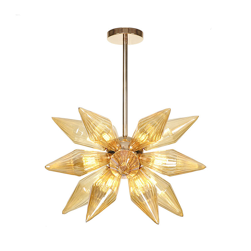 Lustre en verre transparent/ambre diamant - Luminaire suspendu de cuisine industrielle (têtes 9/12/15) en chrome/or