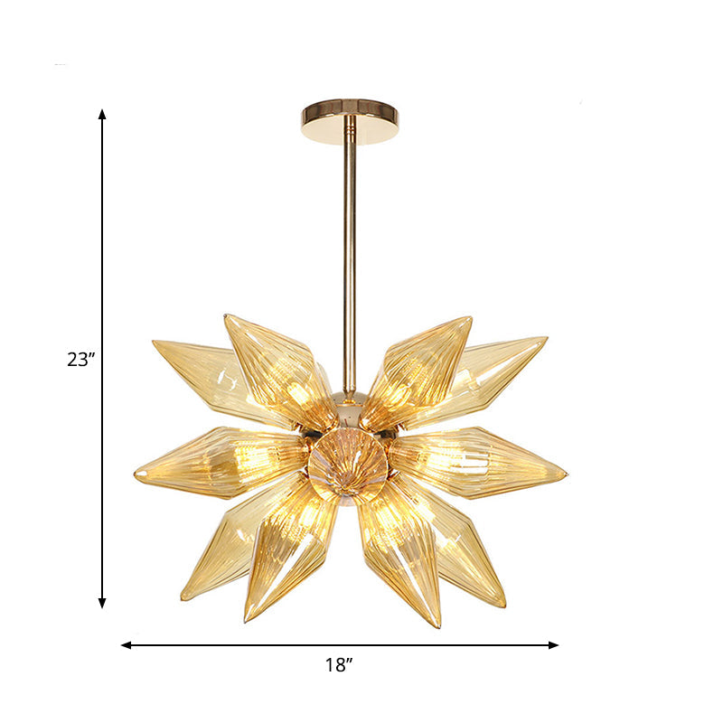 Lustre en verre transparent/ambre diamant - Luminaire suspendu de cuisine industrielle (têtes 9/12/15) en chrome/or