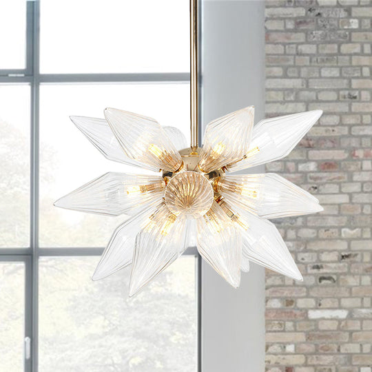 Lustre en verre transparent/ambre diamant - Luminaire suspendu de cuisine industrielle (têtes 9/12/15) en chrome/or