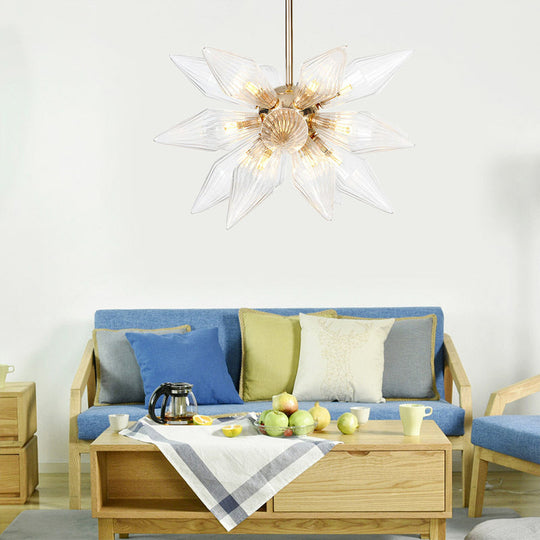 Lustre en verre transparent/ambre diamant - Luminaire suspendu de cuisine industrielle (têtes 9/12/15) en chrome/or