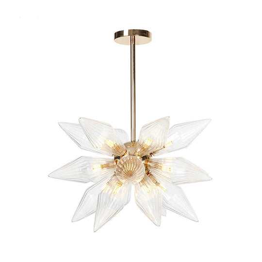 Lustre en verre transparent/ambre diamant - Luminaire suspendu de cuisine industrielle (têtes 9/12/15) en chrome/or