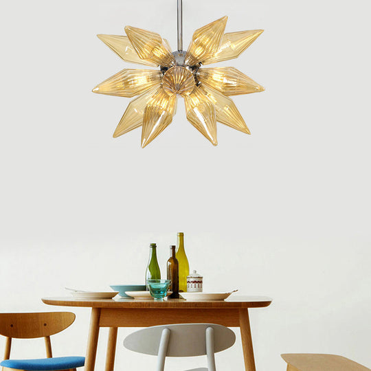 Lustre en verre transparent/ambre diamant - Luminaire suspendu de cuisine industrielle (têtes 9/12/15) en chrome/or