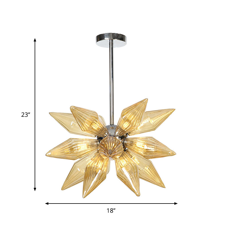 Lustre en verre transparent/ambre diamant - Luminaire suspendu de cuisine industrielle (têtes 9/12/15) en chrome/or