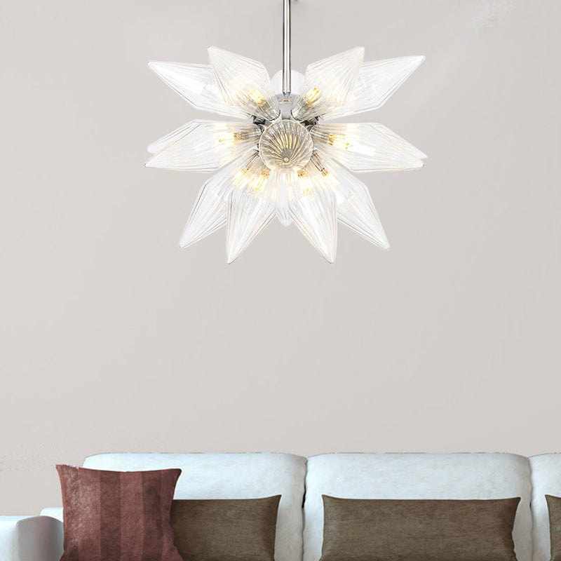 Lustre en verre transparent/ambre diamant - Luminaire suspendu de cuisine industrielle (têtes 9/12/15) en chrome/or