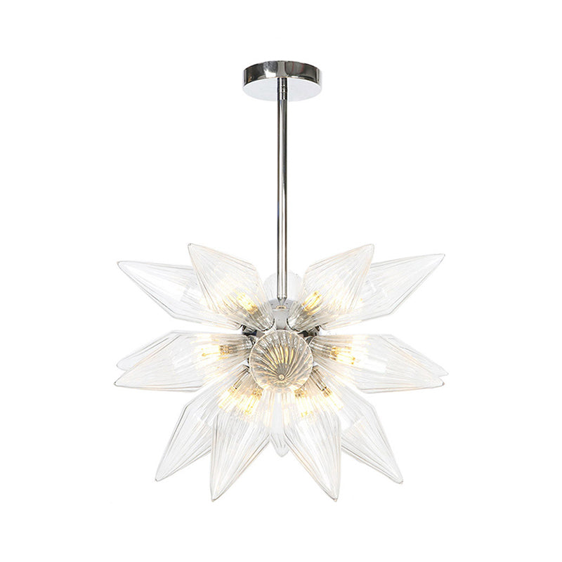 Lustre en verre transparent/ambre diamant - Luminaire suspendu de cuisine industrielle (têtes 9/12/15) en chrome/or