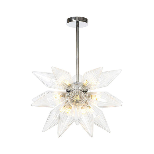 Lustre en verre transparent/ambre diamant - Luminaire suspendu de cuisine industrielle (têtes 9/12/15) en chrome/or