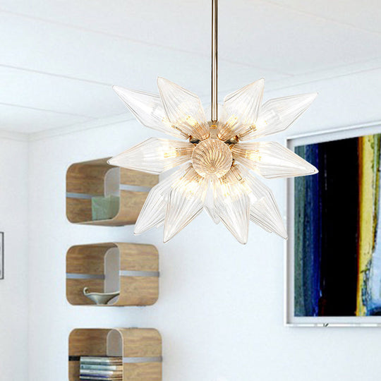 Lustre en verre transparent/ambre diamant - Luminaire suspendu de cuisine industrielle (têtes 9/12/15) en chrome/or