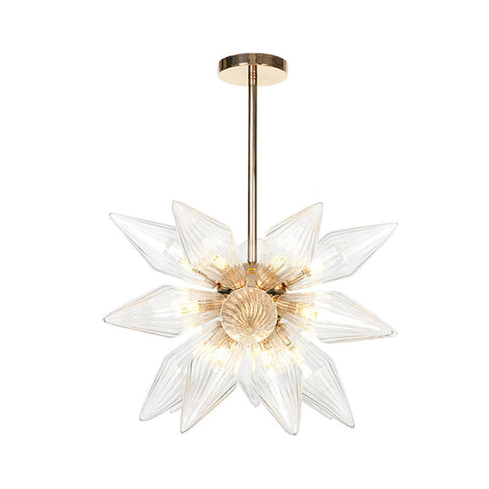 Lustre en verre transparent/ambre diamant - Luminaire suspendu de cuisine industrielle (têtes 9/12/15) en chrome/or