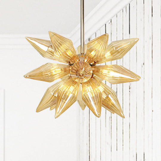 Lustre en verre transparent/ambre diamant - Luminaire suspendu de cuisine industrielle (têtes 9/12/15) en chrome/or