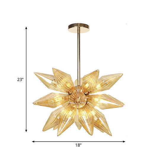 Lustre en verre transparent/ambre diamant - Luminaire suspendu de cuisine industrielle (têtes 9/12/15) en chrome/or