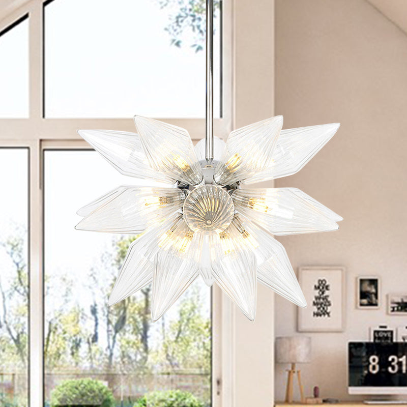 Lustre en verre transparent/ambre diamant - Luminaire suspendu de cuisine industrielle (têtes 9/12/15) en chrome/or