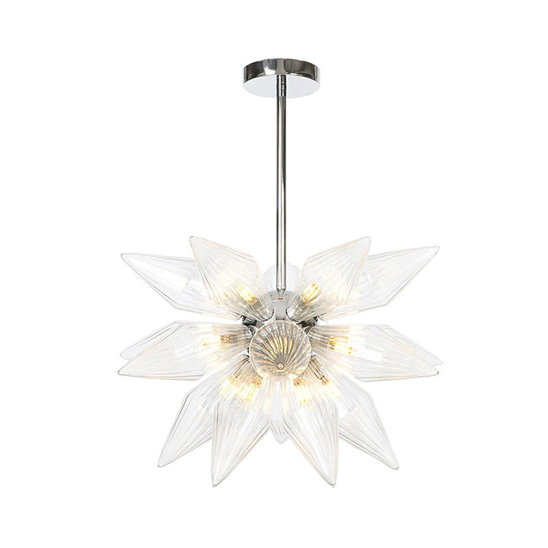Lustre en verre transparent/ambre diamant - Luminaire suspendu de cuisine industrielle (têtes 9/12/15) en chrome/or