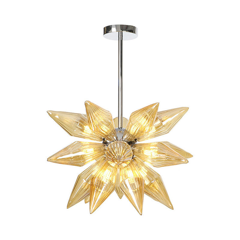 Lustre en verre transparent/ambre diamant - Luminaire suspendu de cuisine industrielle (têtes 9/12/15) en chrome/or