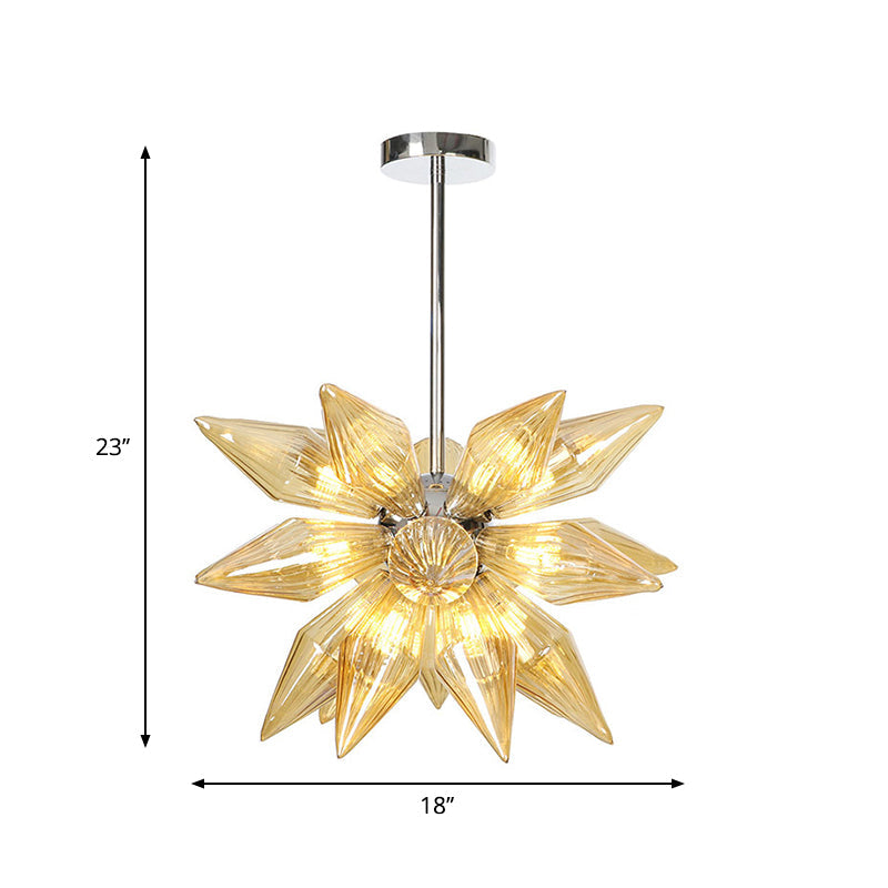 Lustre en verre transparent/ambre diamant - Luminaire suspendu de cuisine industrielle (têtes 9/12/15) en chrome/or