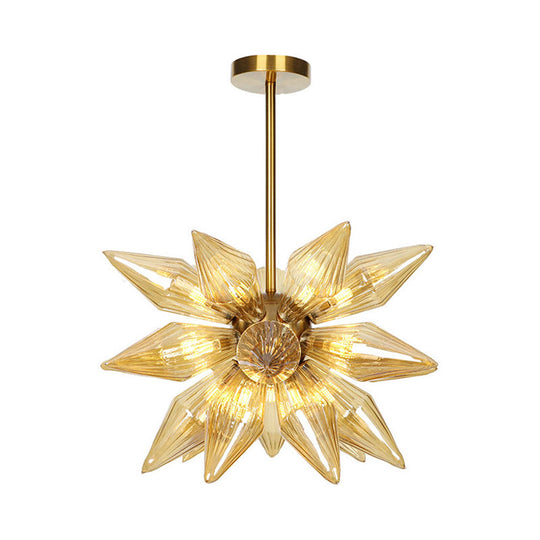 Sputnik Clear/Amber Glass Chandelier - 9/12/15 Bulbs Brass/Copper Finish Living Room Lighting
