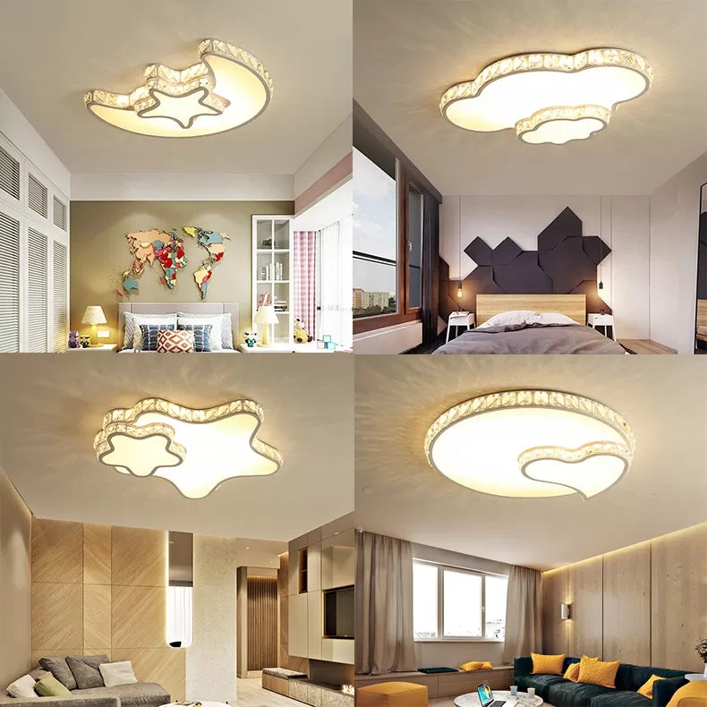 Children’s White Sky View Acrylic Flush Ceiling Light With Crystal Accent For Foyer