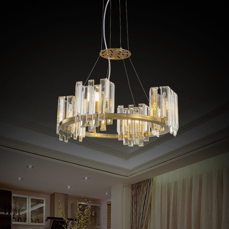 Gold Modern Crystal Cubic Ceiling Lamp With Annular Chandelier Design