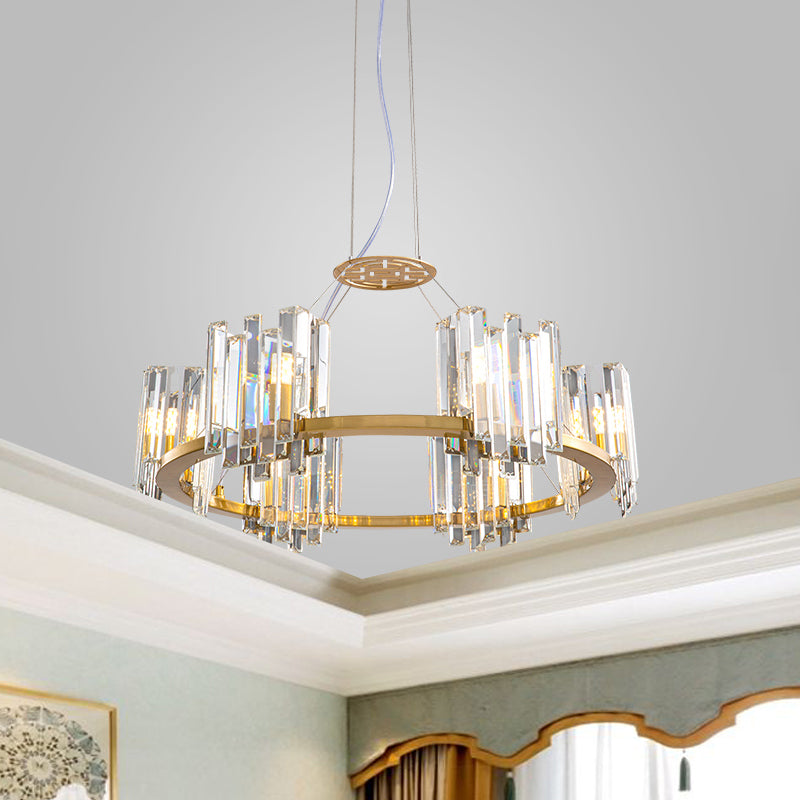 Gold Modern Crystal Cubic Ceiling Lamp With Annular Chandelier Design