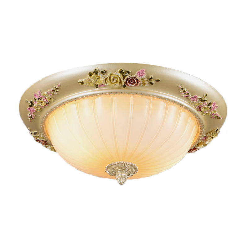 Beige Fluted Glass Flush Light Farmhouse Ceiling Lighting 2/3 - Head 12.5’/14.5’/19’ Width