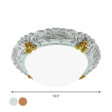 Milky Glass Led Ceiling Fixture - Traditional Semi-Orb Flush Mount Light With White And Gold/Brown