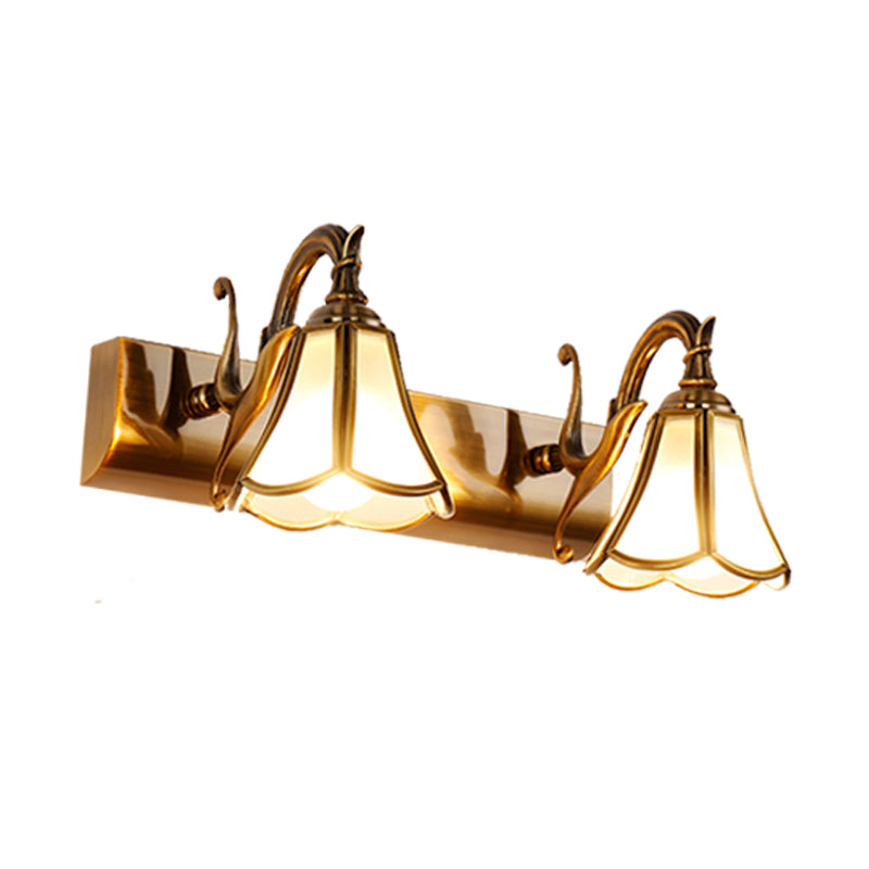 Rustic White Glass Vanity Lighting Fixture - Flower Bathroom Gold Wall Mount 2/3/4 Bulbs