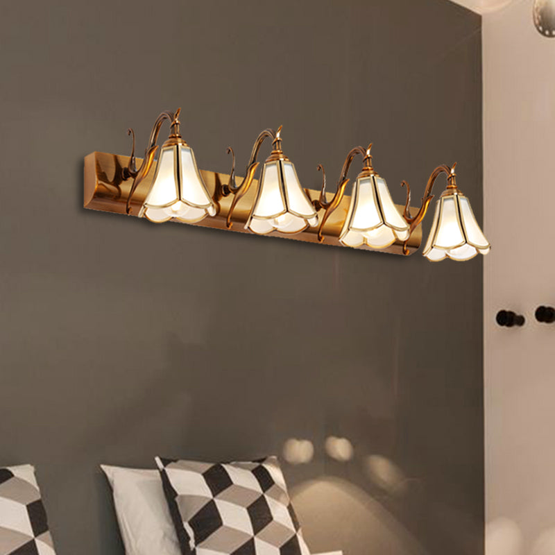 Rustic White Glass Vanity Lighting Fixture - Flower Bathroom Gold Wall Mount 2/3/4 Bulbs 4 /