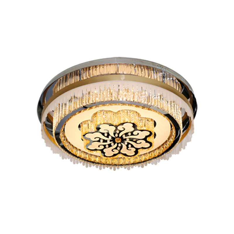 Modern Led Ceiling Light With Crystal Clear Nickel Finish & Cloud Pattern