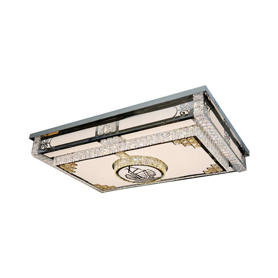 Led Ceiling Fixture: Modern Stainless Steel Flush Mount Lamp With Clear Crystal Blocks