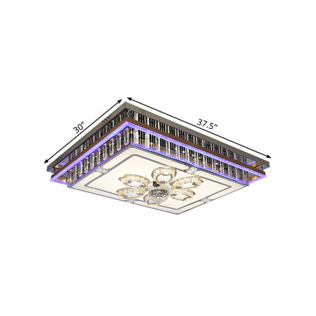 Modern Clear Crystal Block Flush Mount Led Ceiling Light Fixture With Stainless-Steel Design
