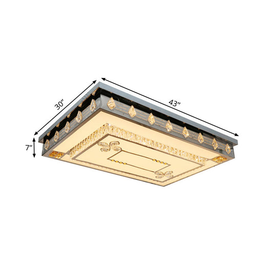 Modern Rectangular Ceiling Fixture With Clear Crystal Blocks – Led Flush Mount Lamp In Stainless