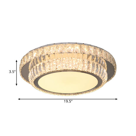 Contemporary Led Crystal Flush Mount Fixture With 2-Tier Circular Design In Nickel Finish