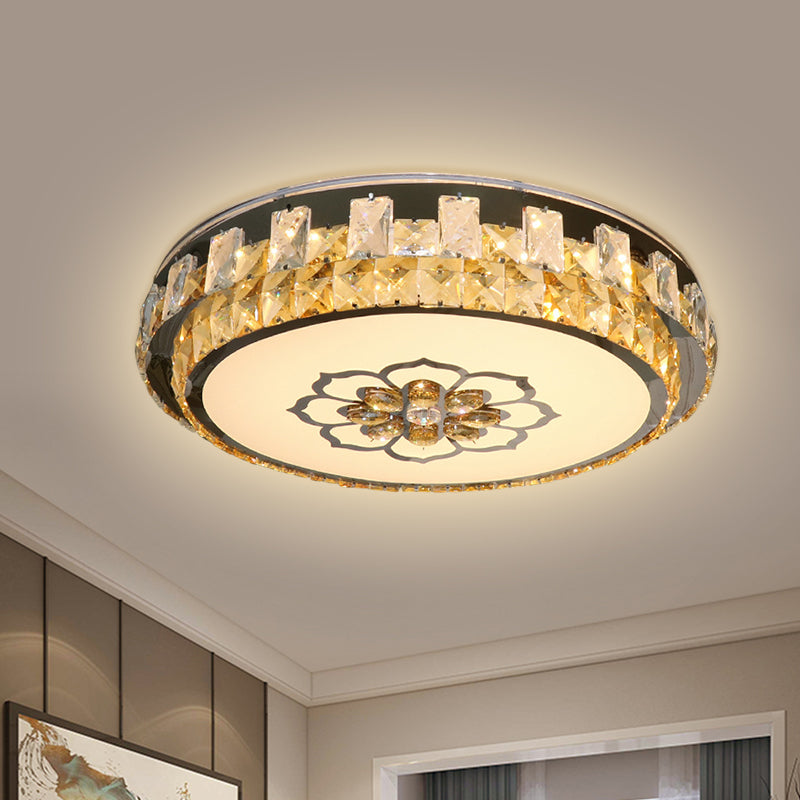 Clear Cut Crystal Blocks Flushmount Led Ceiling Lamp - Modern Stainless - Steel Design With Blossom