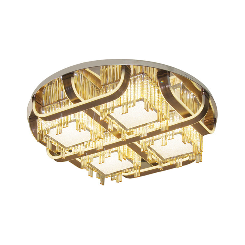 Modern Led Circle Flush Stainless - Steel Rectangular - Cut Crystal Ceiling Lamp With Cubic Shade