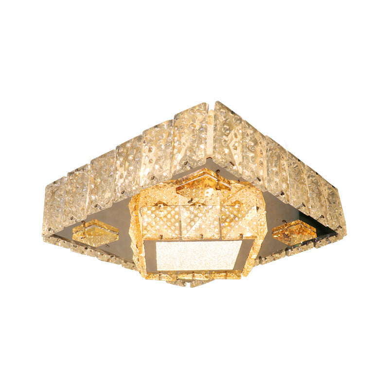 Clear Crystal Led Flush Mount Light Fixture With Modern Square Stainless - Steel Design