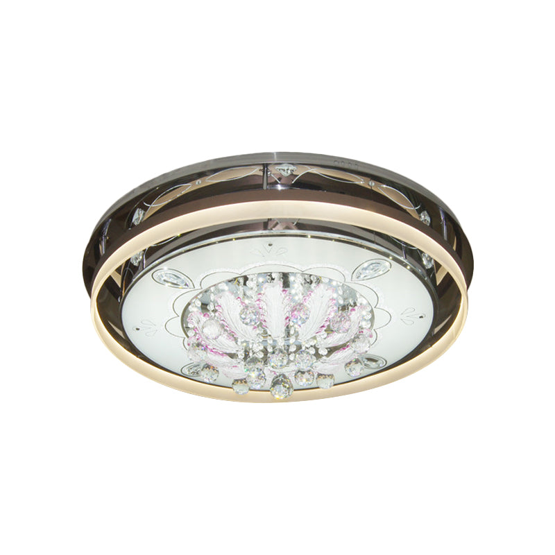 Modern Drum Led Flush Ceiling Light With Clear Crystal Draping - 23.5’/31.5’ Wide Stainless -