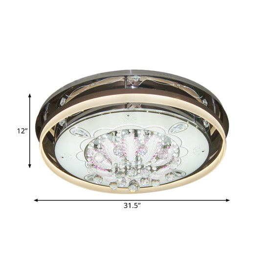 Modern Drum Led Flush Ceiling Light With Clear Crystal Draping - 23.5’/31.5’ Wide Stainless -