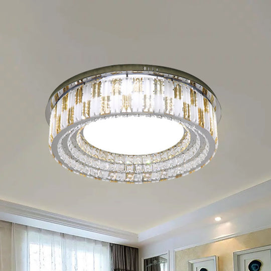 Stainless-Steel Led Flush Mount Ceiling Light With Crystal Blocks - Modern Round Fixture 23.5/31.5