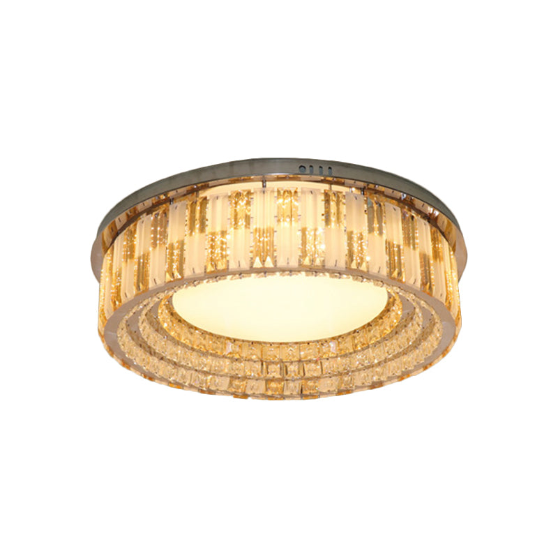 Stainless-Steel Led Flush Mount Ceiling Light With Crystal Blocks - Modern Round Fixture 23.5/31.5