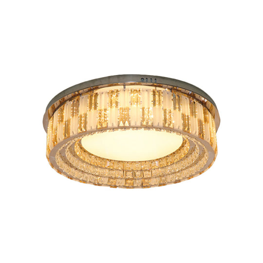 Stainless-Steel Led Flush Mount Ceiling Light With Crystal Blocks - Modern Round Fixture 23.5/31.5