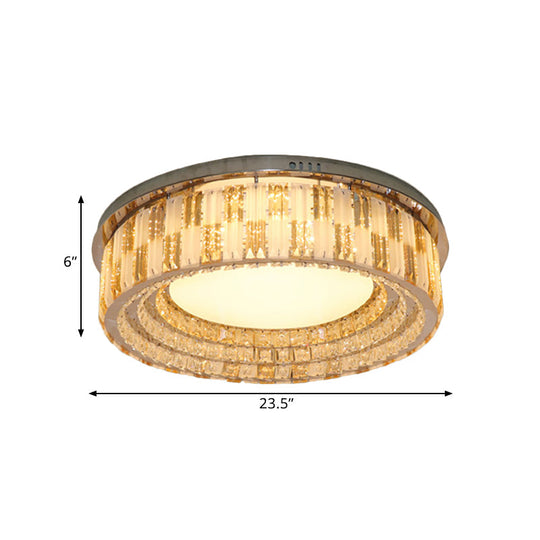 Stainless-Steel Led Flush Mount Ceiling Light With Crystal Blocks - Modern Round Fixture 23.5/31.5